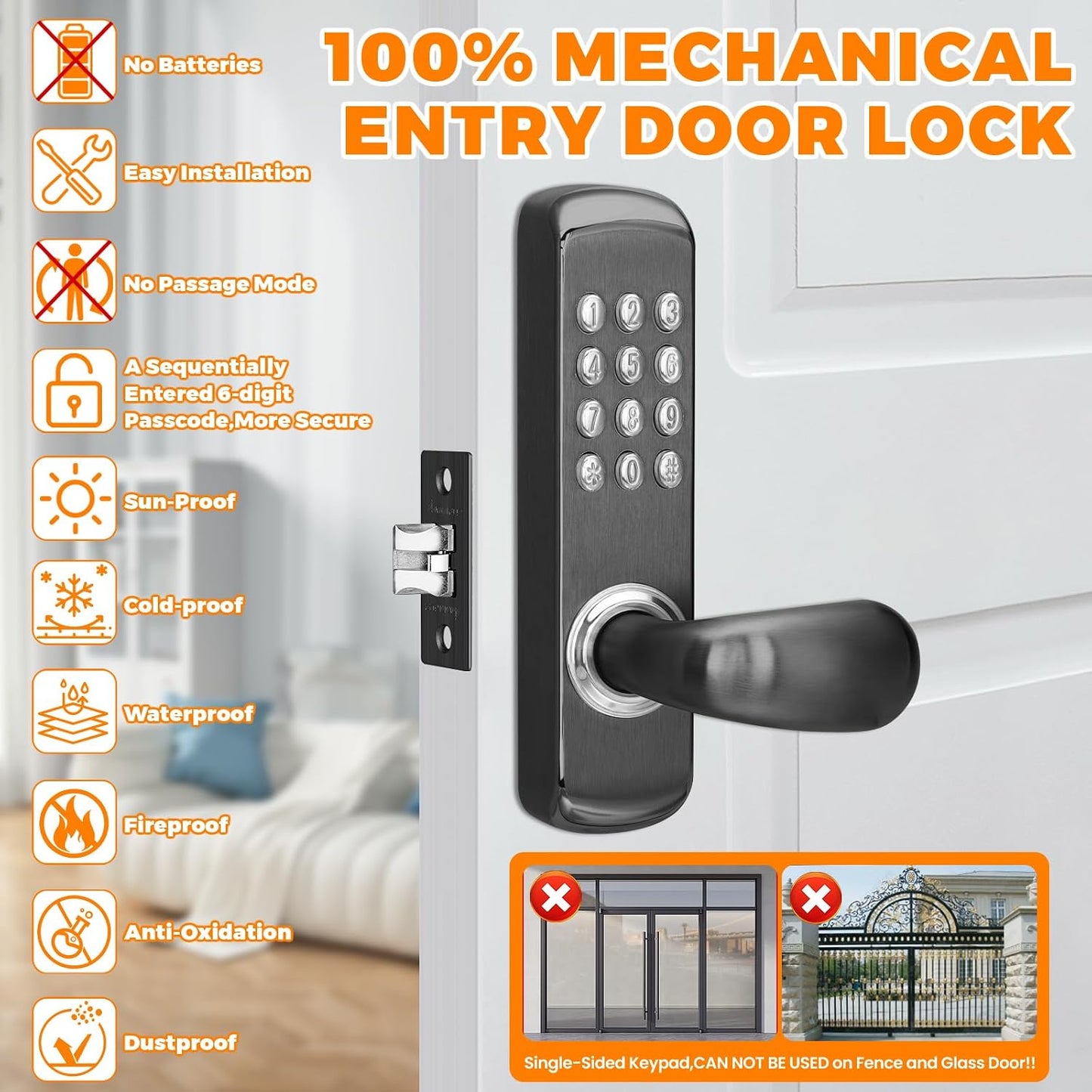 Cerradura puerta teclado mecánico acero inox bloqueo
