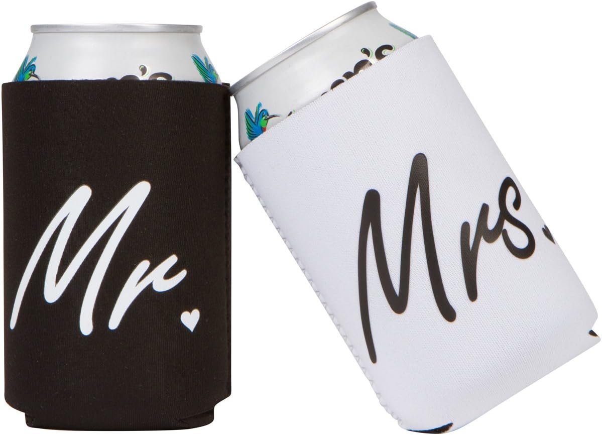 Set enfriadores latas regalo boda señor señora negro blanco