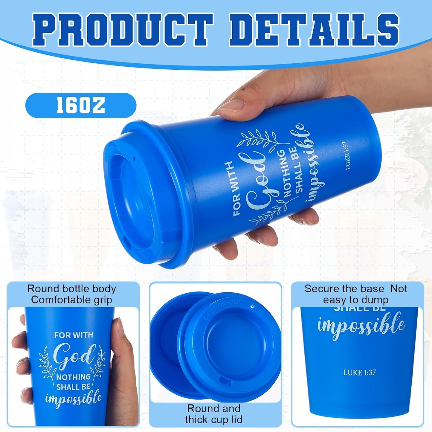 48 Tazas Cristianas 16oz con Versículo Biblia para Mujer