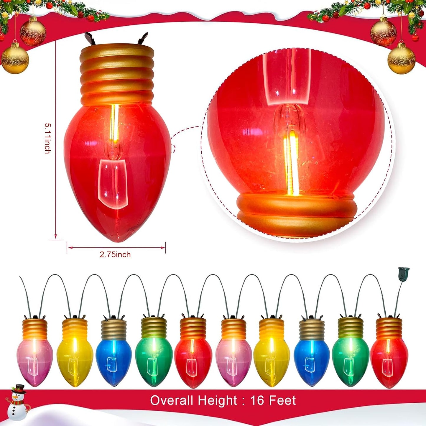 16ft Luces Navidad C7 Multicolor Exteriores Gigantes E12