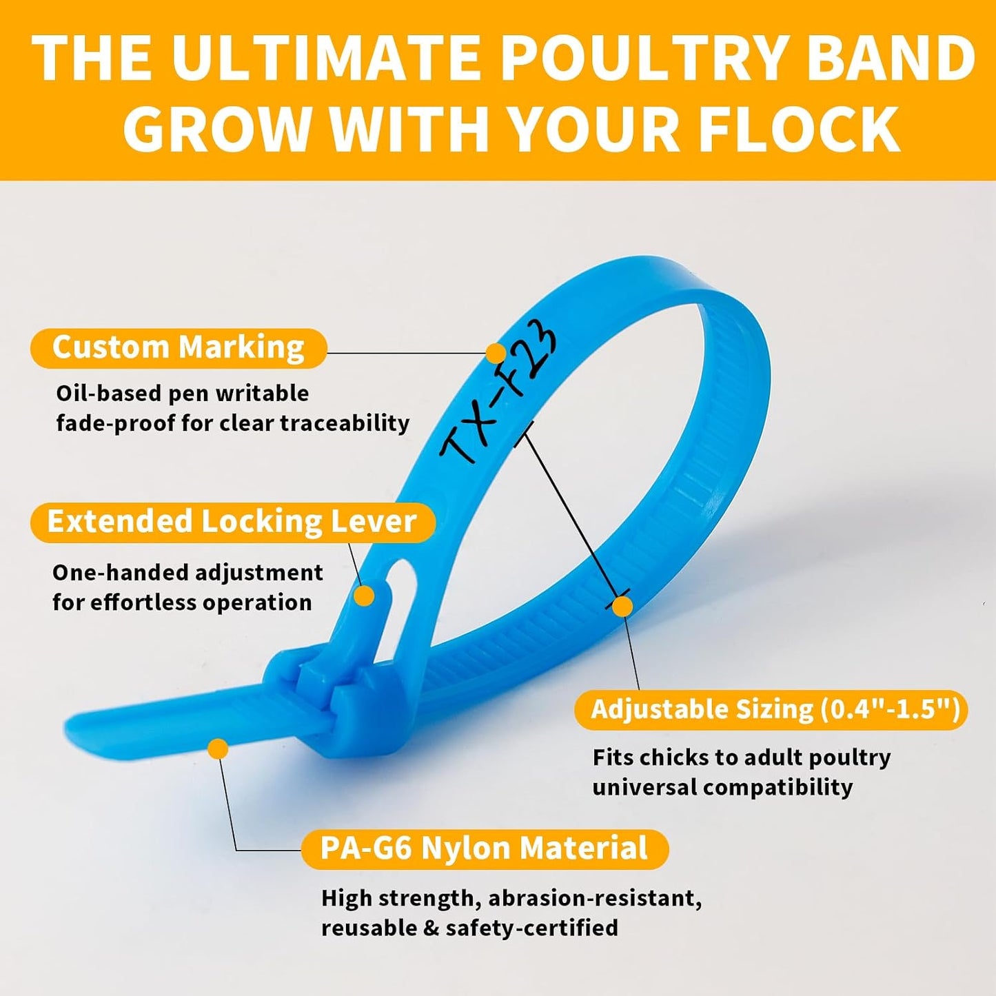 100 Bandas Ajustables para Patas Pollo 0.4-1.5"