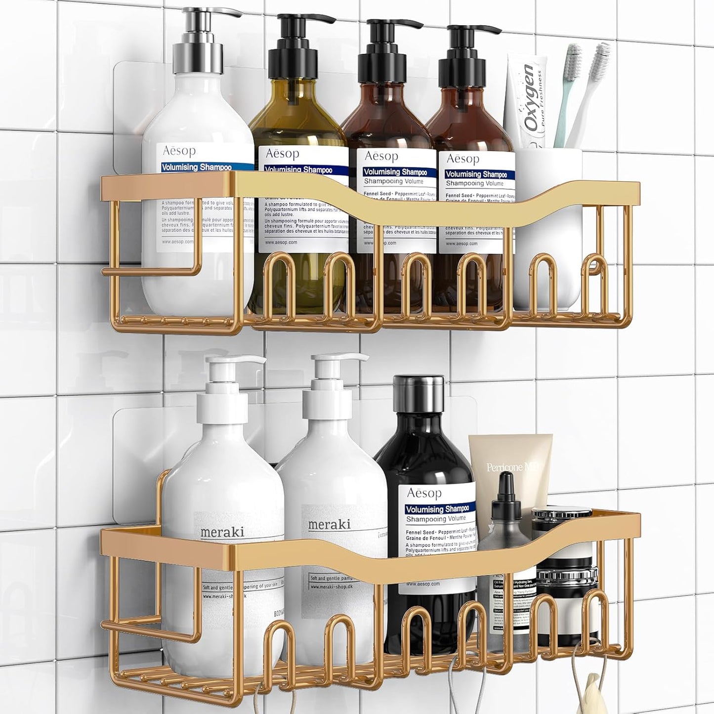 Organiz. ducha 2uds adhesivo baño cocina acero inox
