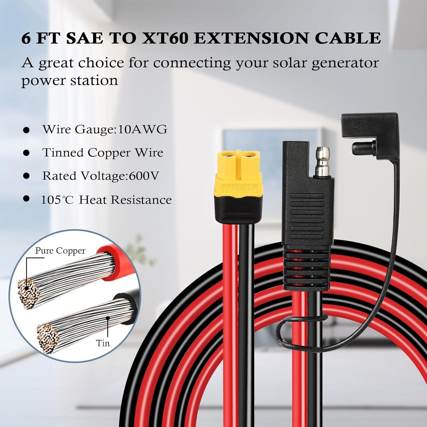 Cable XT60 hembra a SAE 6ft con adaptador inverso