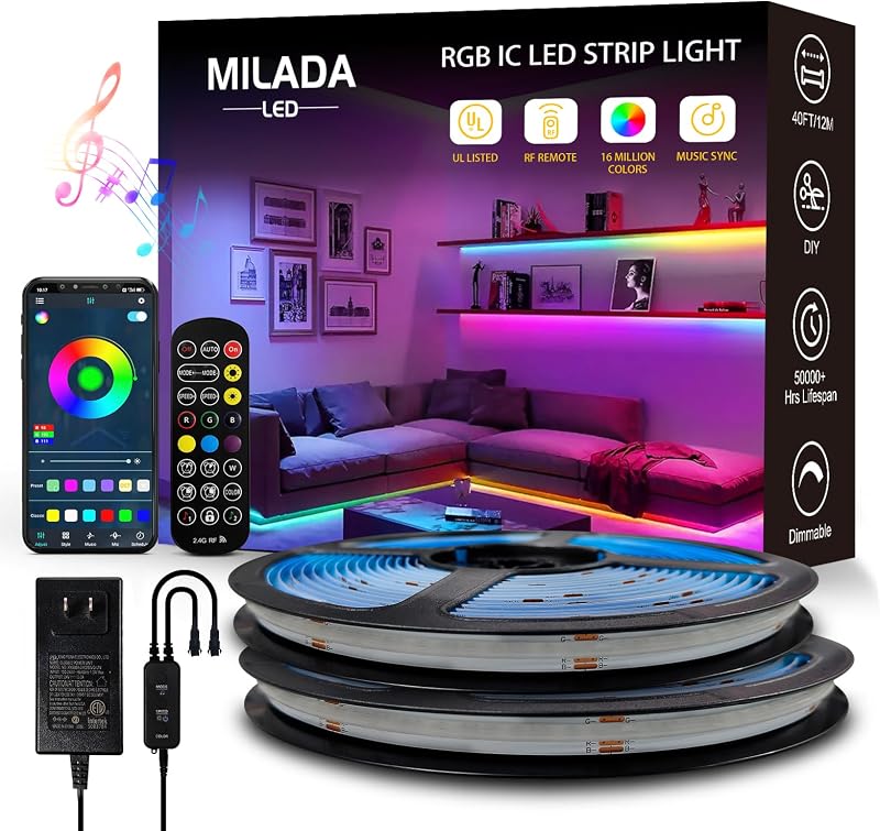 Tira luz COB RGB 24V control APP sincronización música