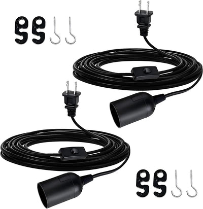 Cable extensión linterna E26 botón on/off 20ft negro pack 2