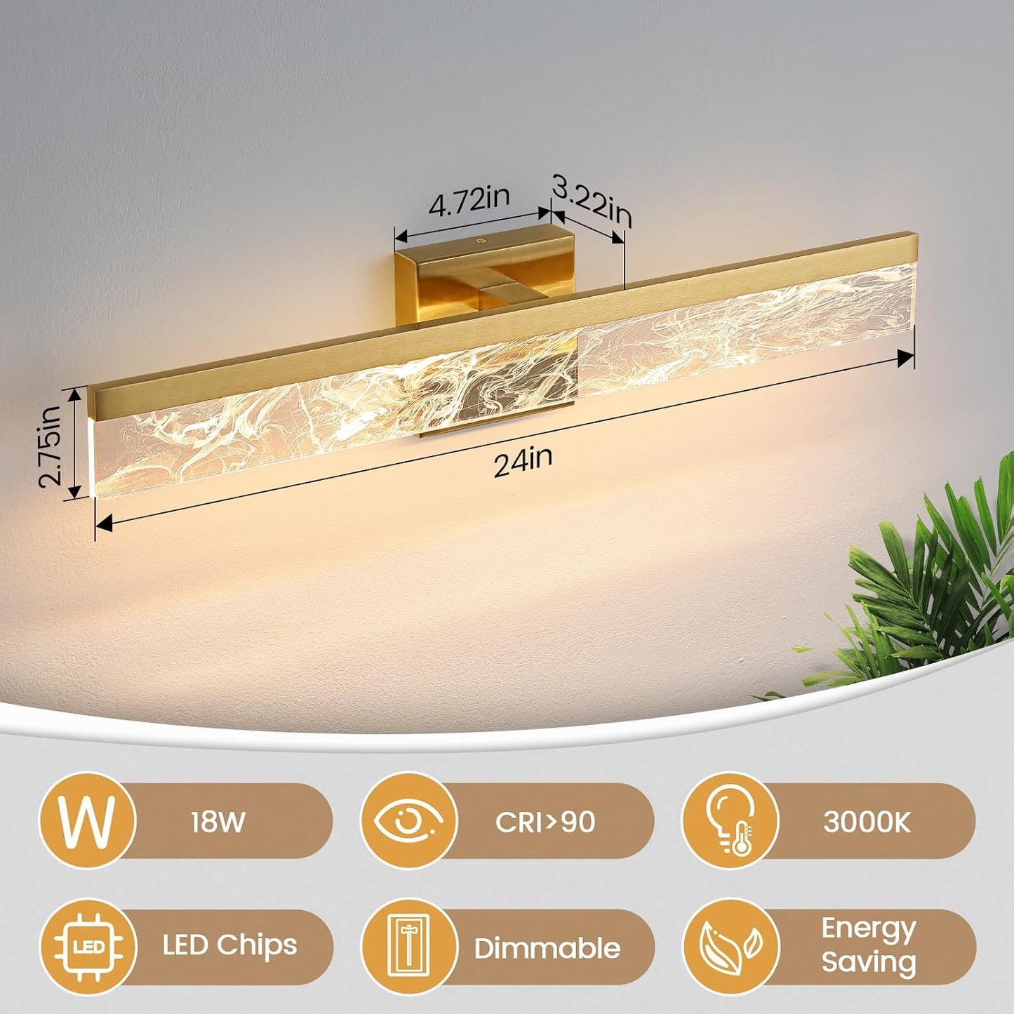 Lámpara Tocador Dorada 24pulg LED 18W 3000K