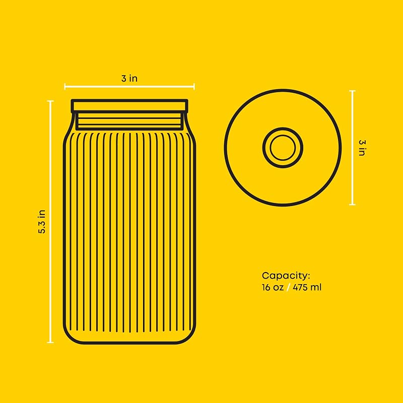 Vasos vidrio acanalados con tapas bambú y pajitas 16oz set 4