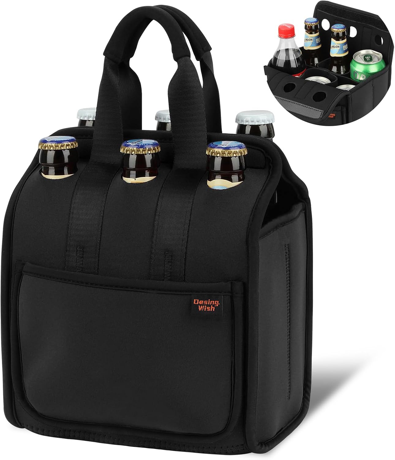 Bolsa portabotellas neopreno aislante para 6 latas negro