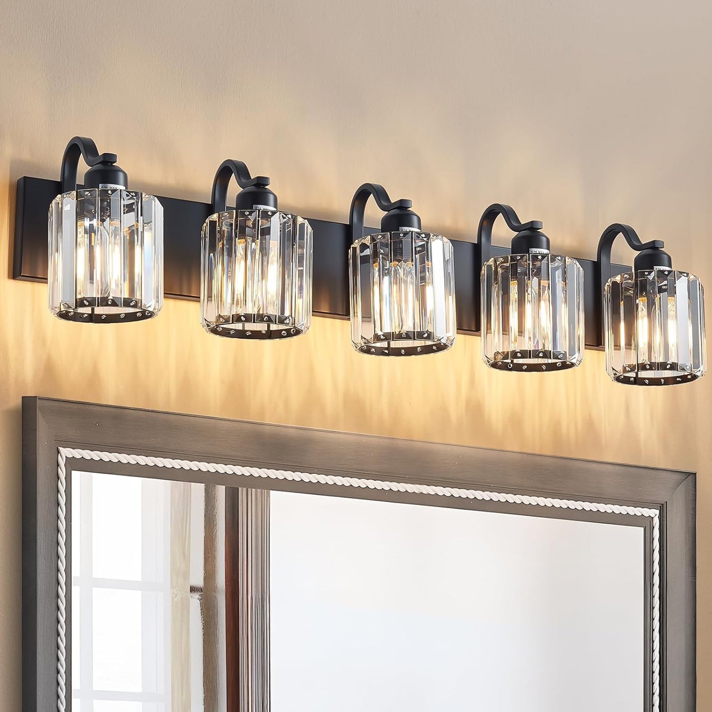 Lámpara Tocador Baño 5 Luces Cristal Negro Moderna