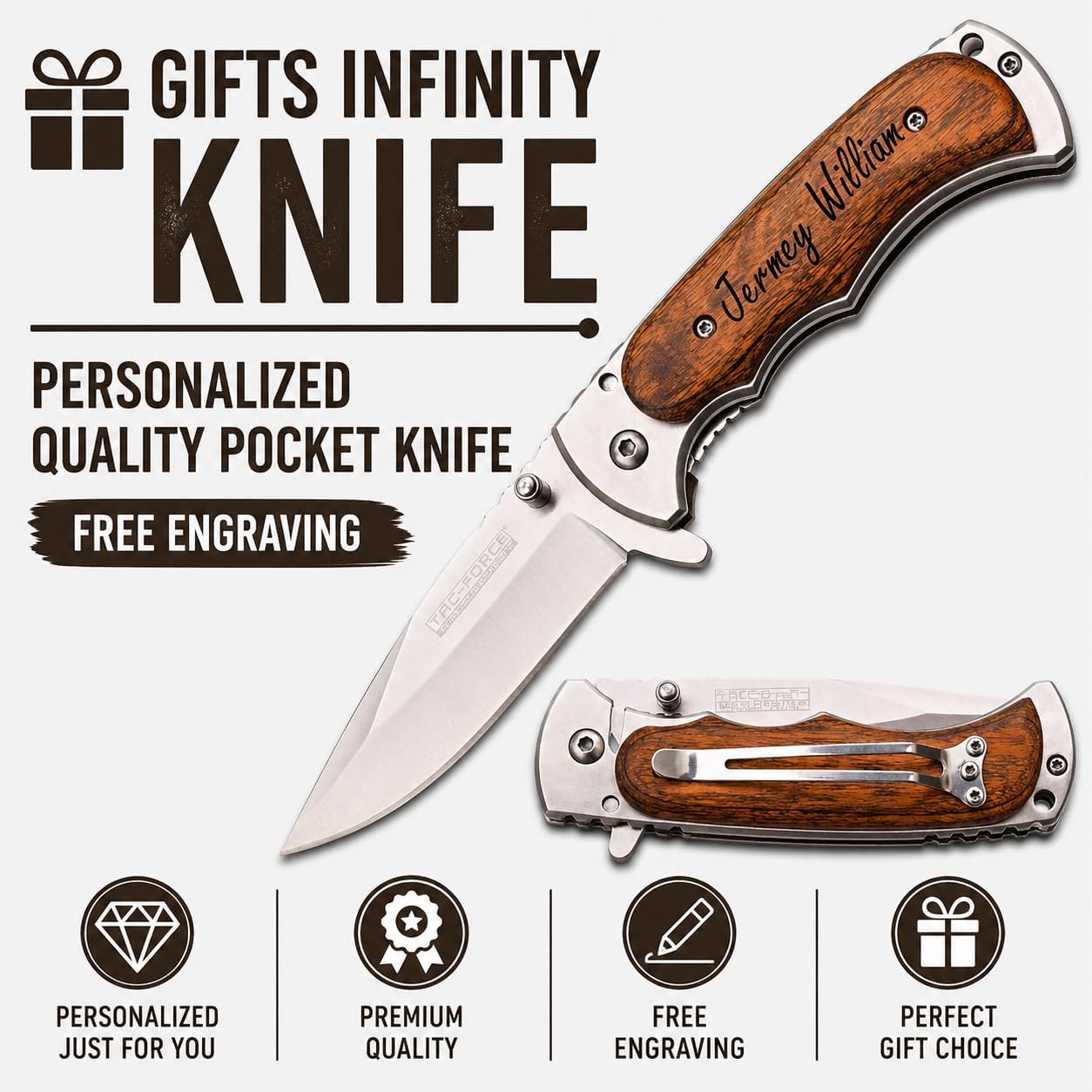 Cuchillo plegable bolsillo cuchilla metal grabado