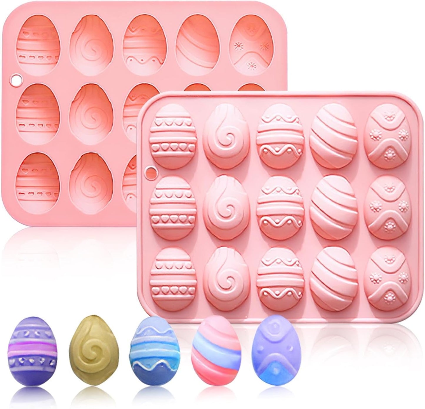 Moldes de silicona para huevos pequeños de Pascua con 5 patrones y 15 cavidades, paquete de 2