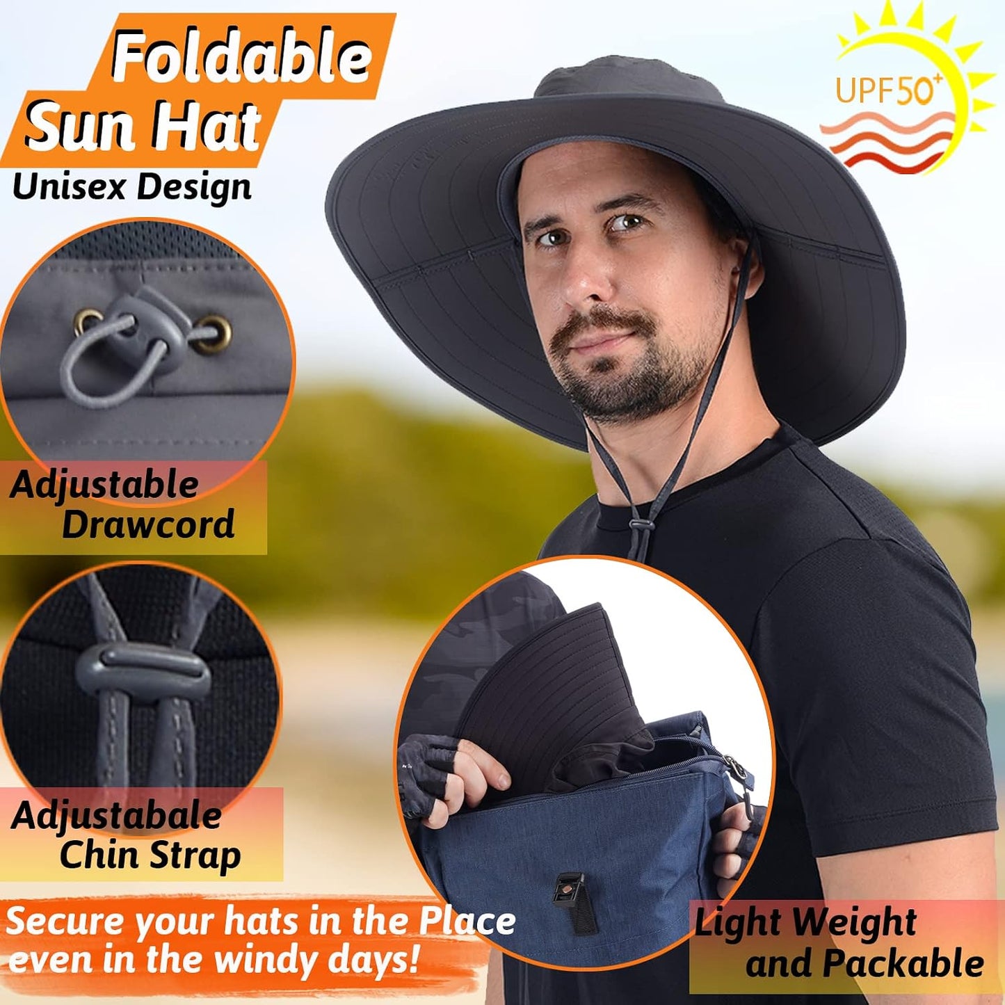 Sombrero plegable ala ancha para pesca UPF 50
