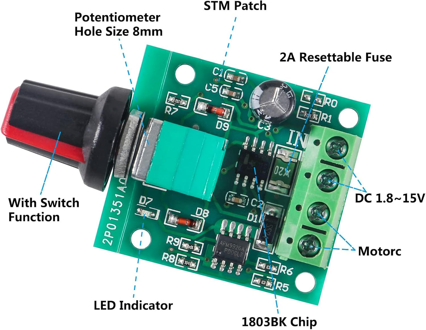 Controlador velocidad motor CC PWM 1.8-12V 2A 30W