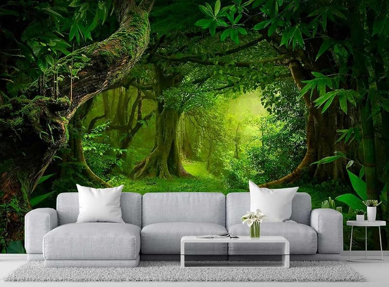 Papel tapiz mural bosque verde dormitorio sala baño