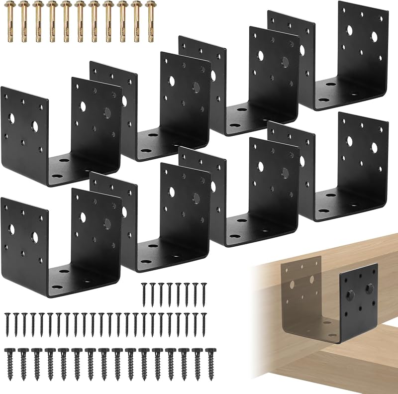 8 Soportes Poste Madera 4x4 Acero Negro