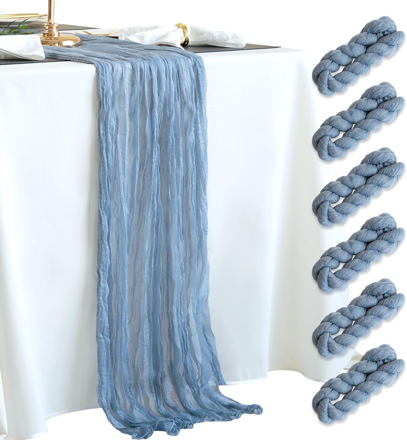 Camino mesa estopilla azul polvoriento decoración otoñal 10ft