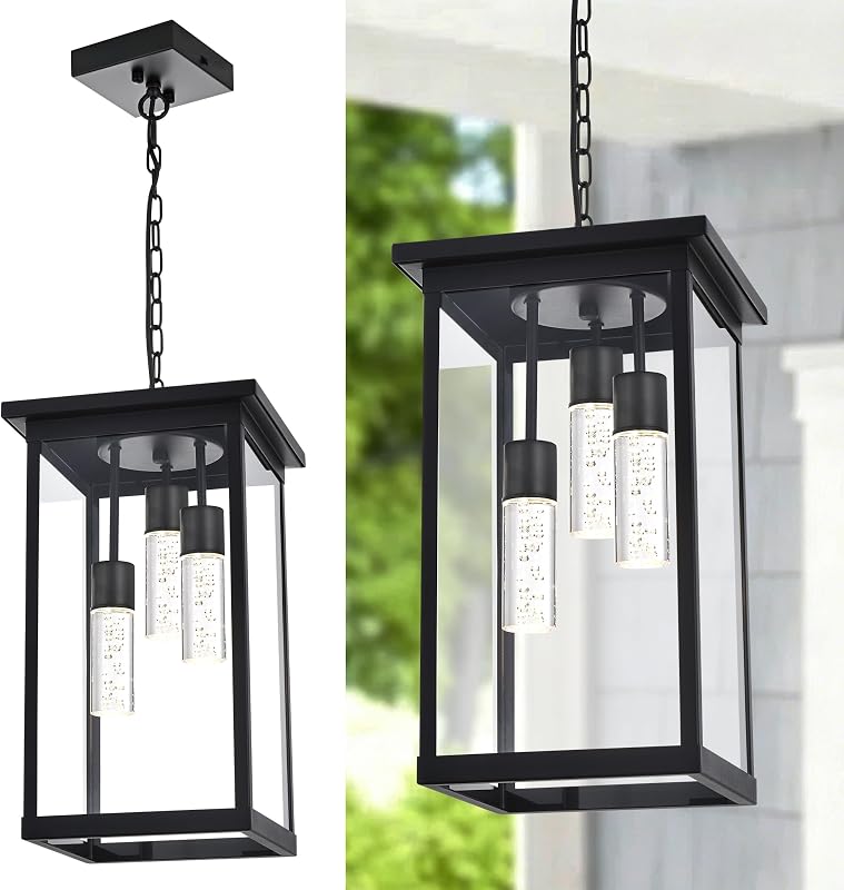 Luminaria colgante LED exterior 3 luces negra