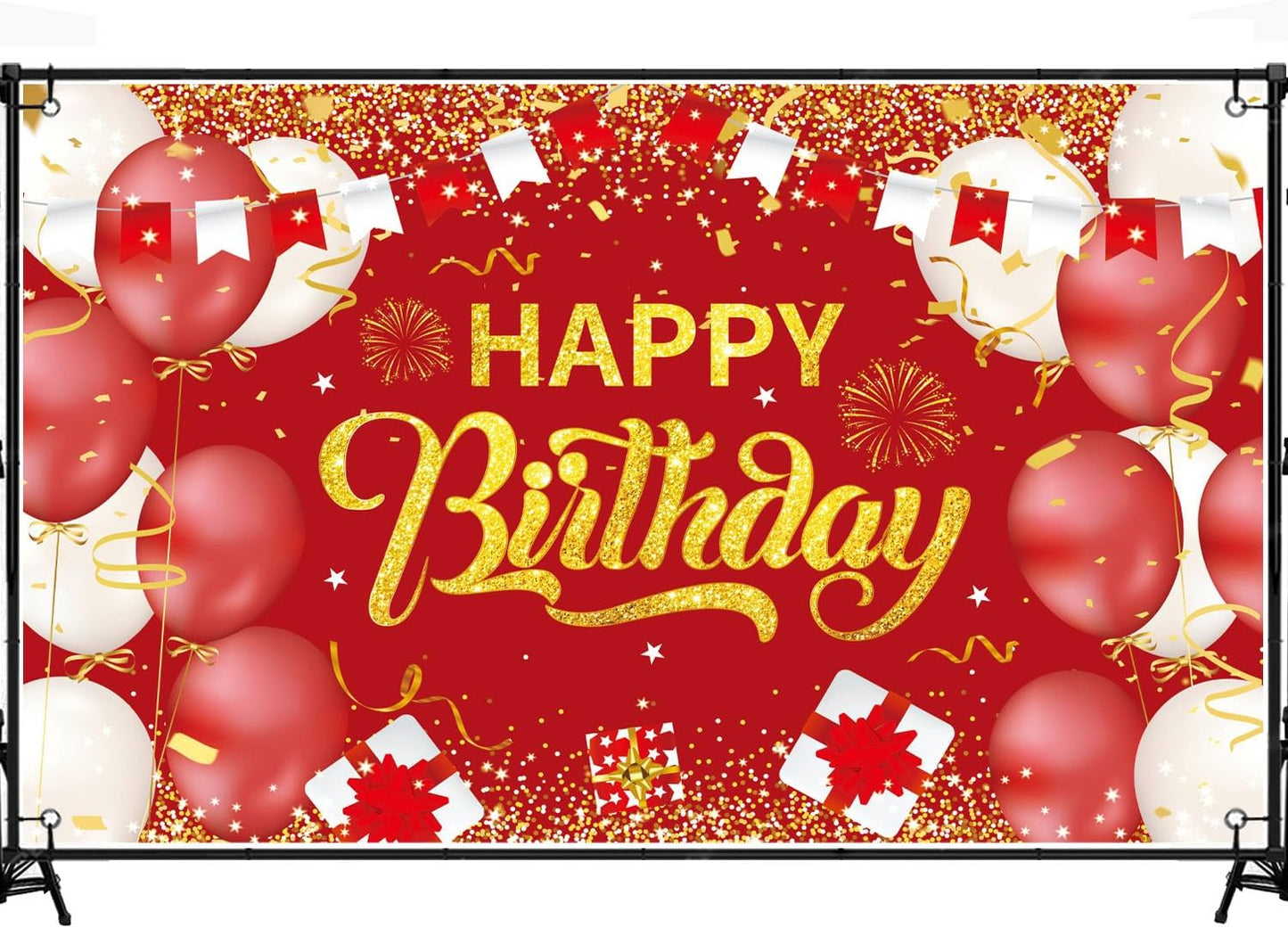 Cartel cumpleaños rojo y dorado 6x3.6ft para niños y adultos