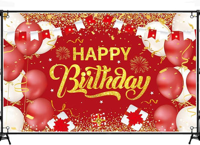 Cartel cumpleaños rojo y dorado 6x3.6ft para niños y adultos