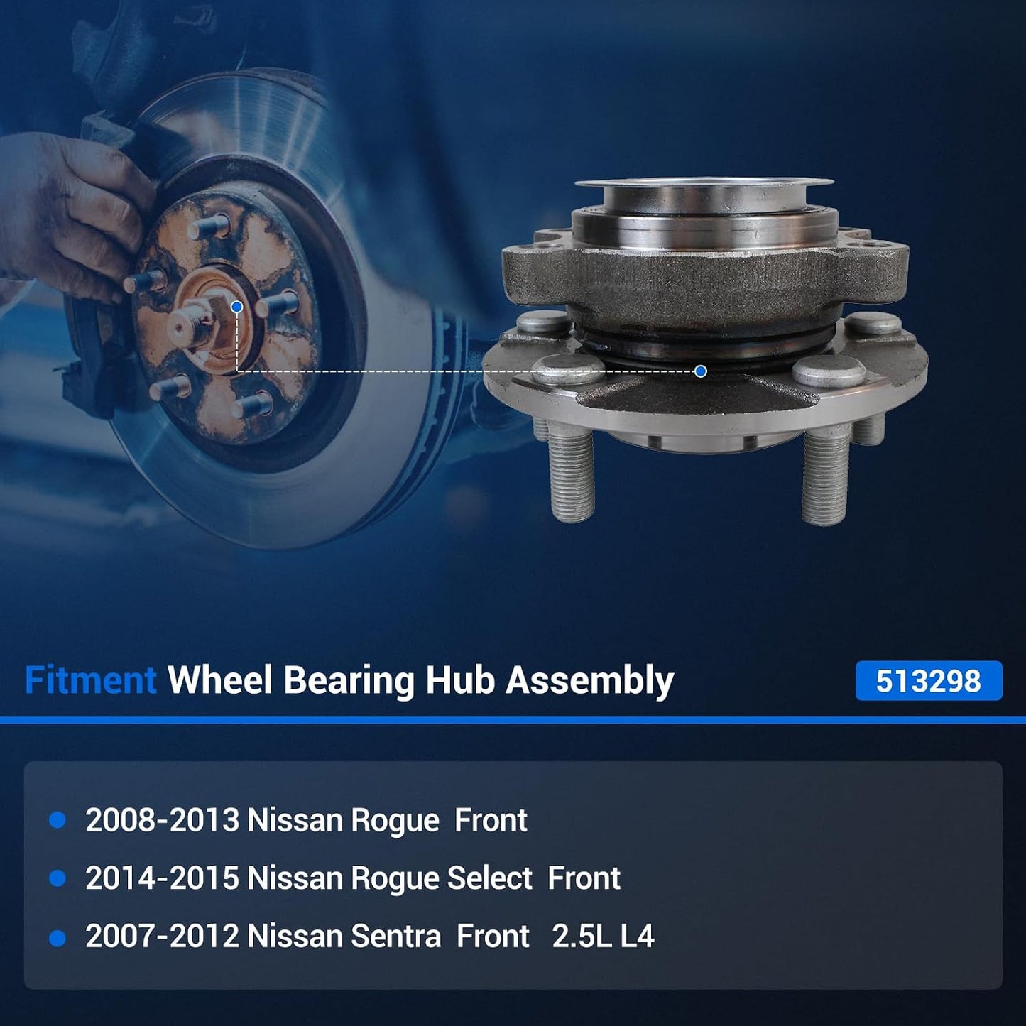 Conjunto buje eje delantero Nissan Rogue 08-15 Sentra 07-12