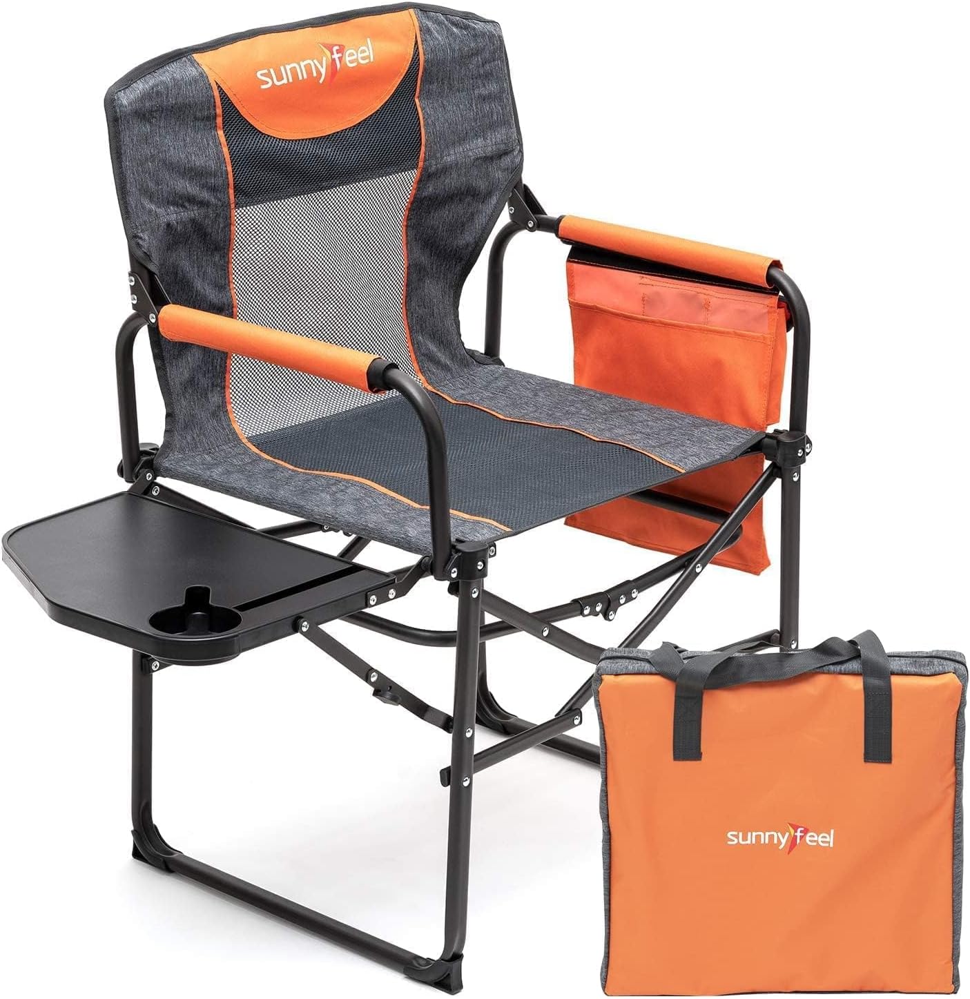 Silla camping plegable extragrande con mesa y bolsillo