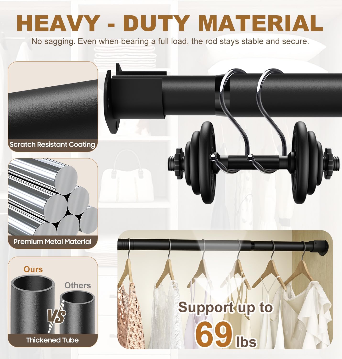 Barra armario ajustable 16.5-90" resistente 1.3"