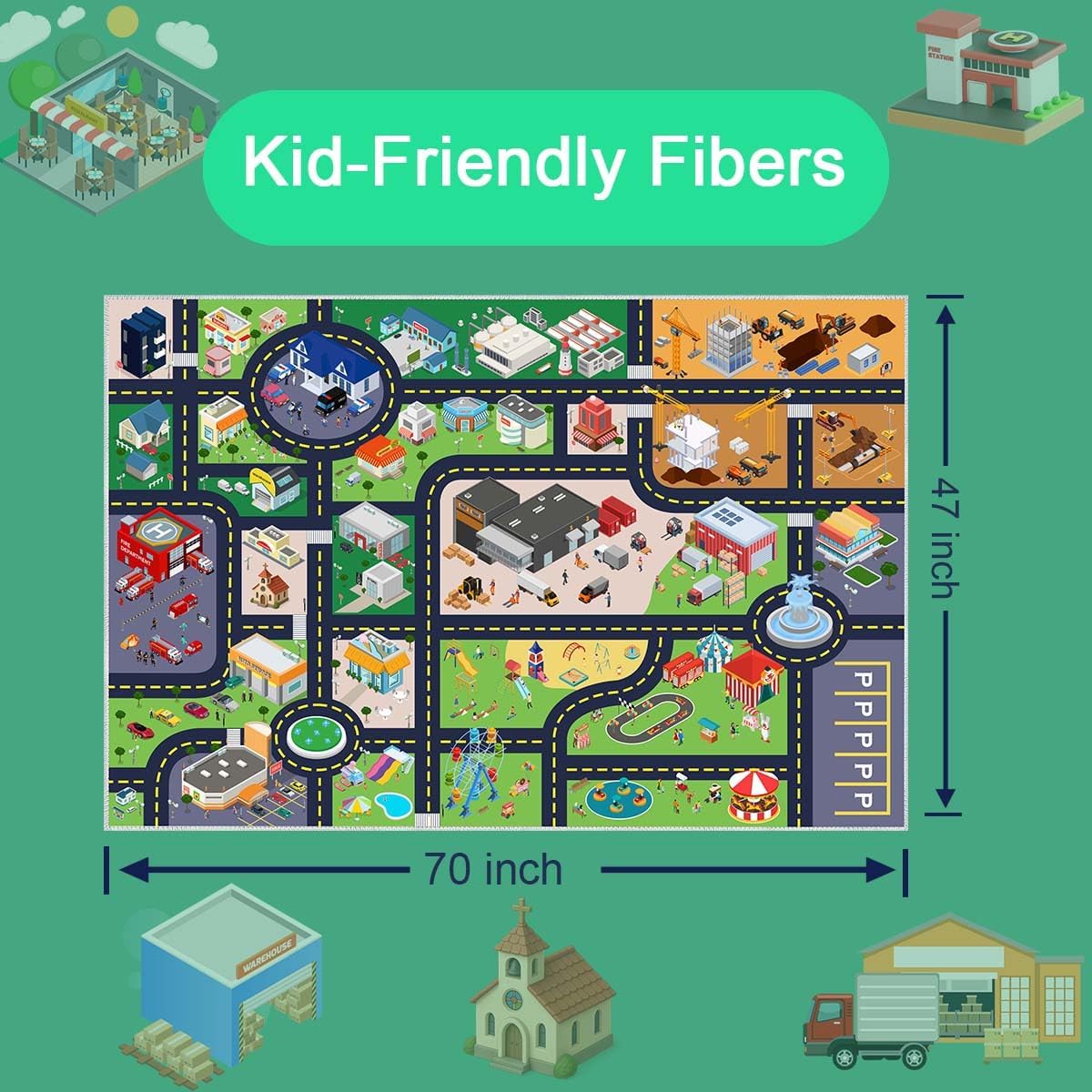 Alfombra infantil con mapa ciudad 47x70pulg
