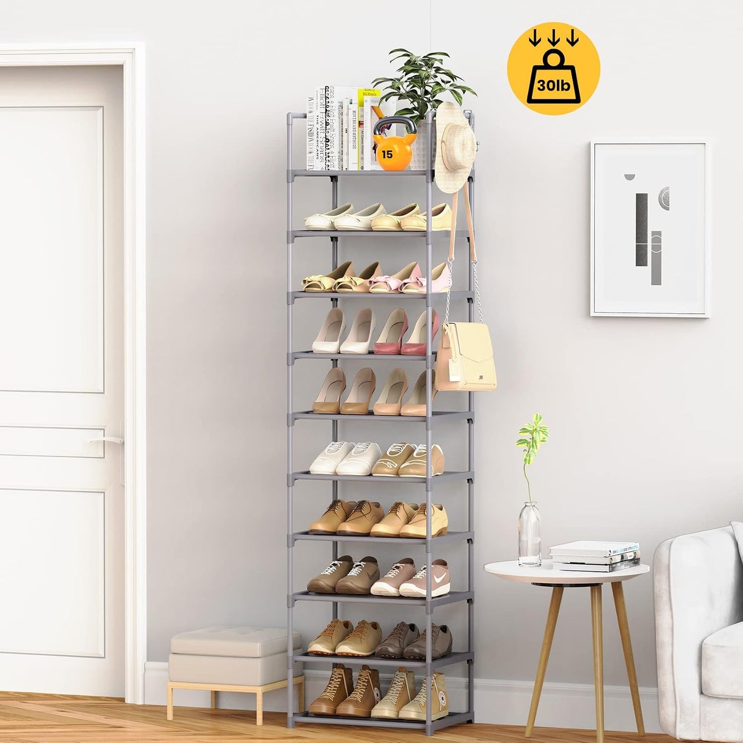 Zapatero alto 10 niveles estrecho 20-24 pares metal resistente