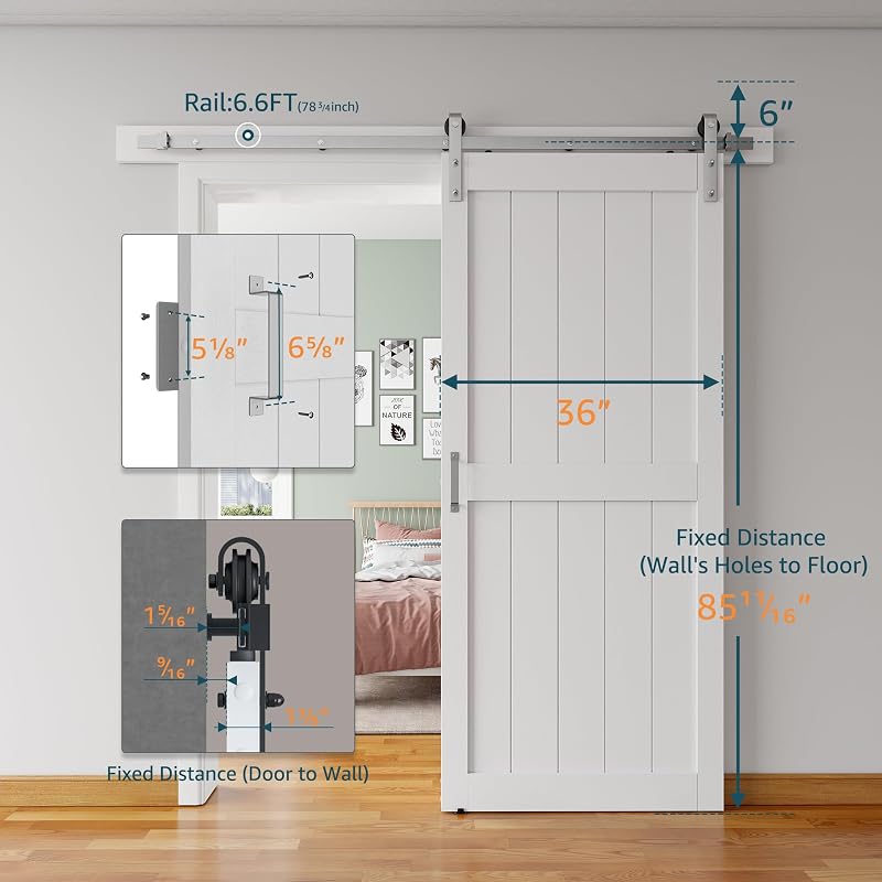 Puerta corredera granero 36x84pulg kit níquel cepillado