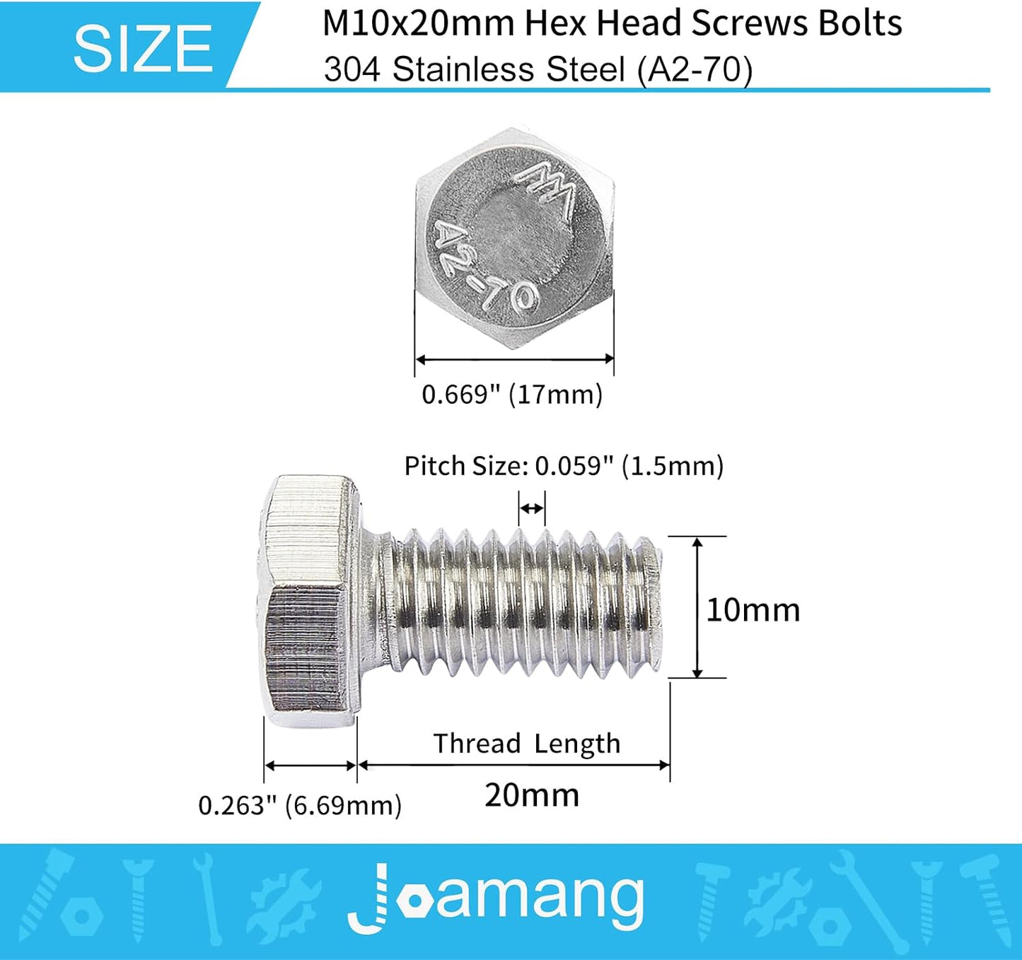 Tornillos hexagonales M10 acero inox A2-70 rosca métrica
