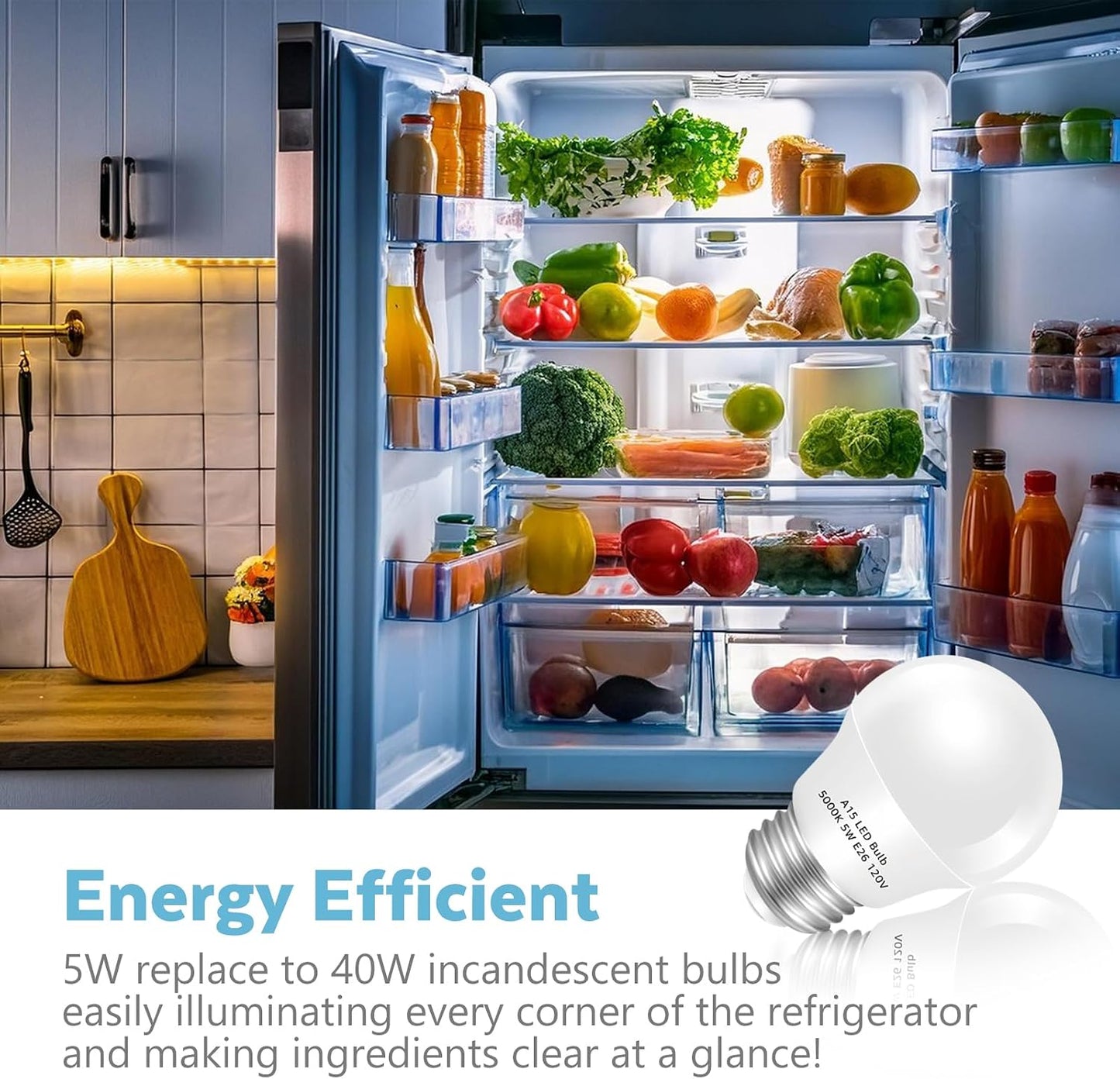 Bombilla LED para refrigerador 5000K 5W A15 E26 4 Pzas