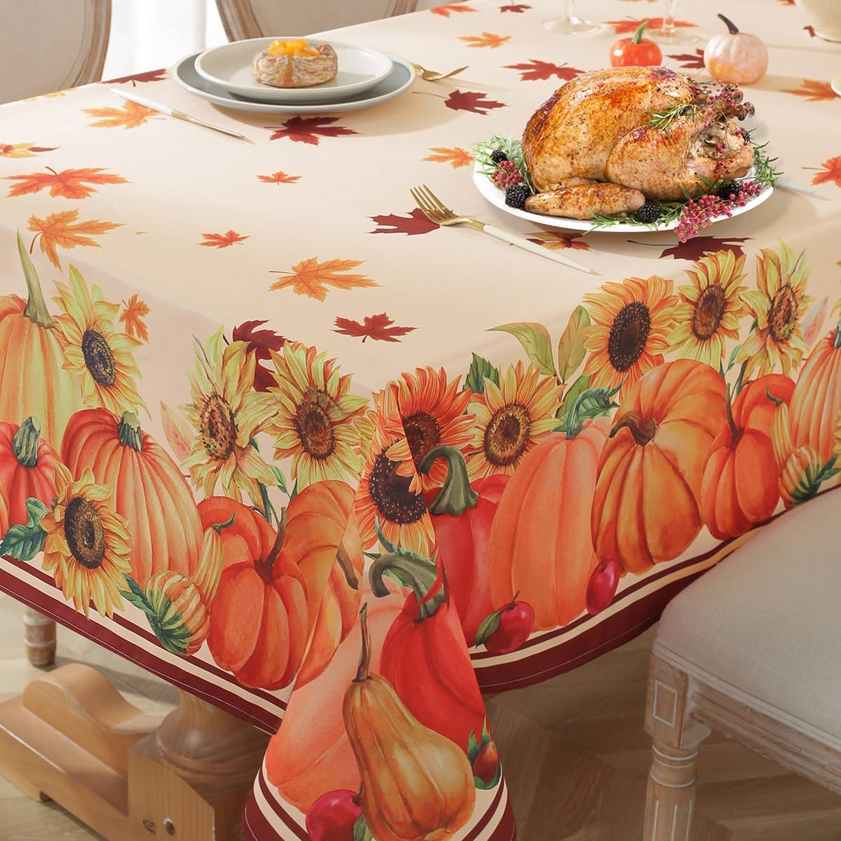 Mantel rectangular 60x120pulg patrón girasol y hojas