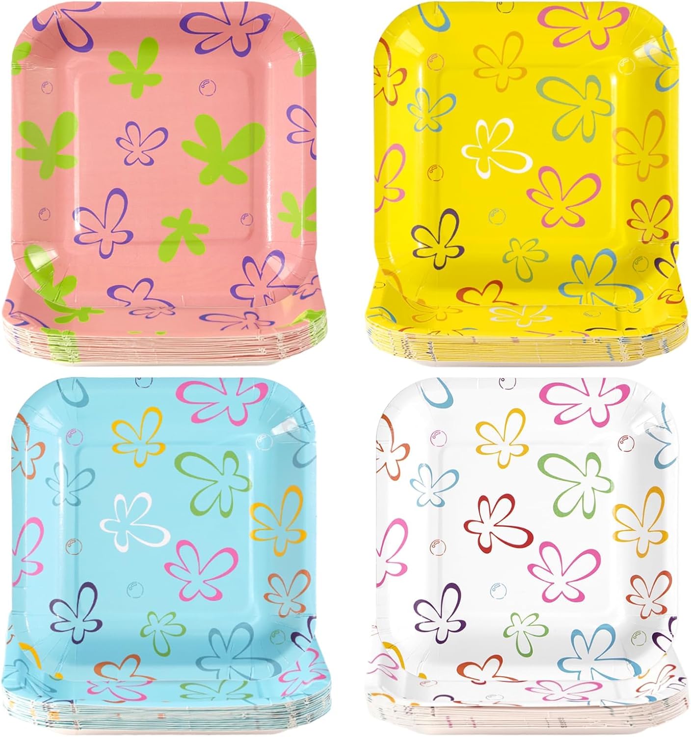 Platos de esponja de dibujos animados 7 pulgadas cuadrados con flores azules para niños