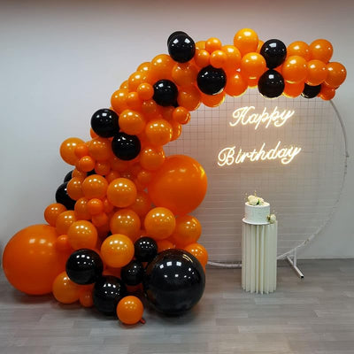 Guirnalda globos látex naranja y negro 163pzas 18-5pulg