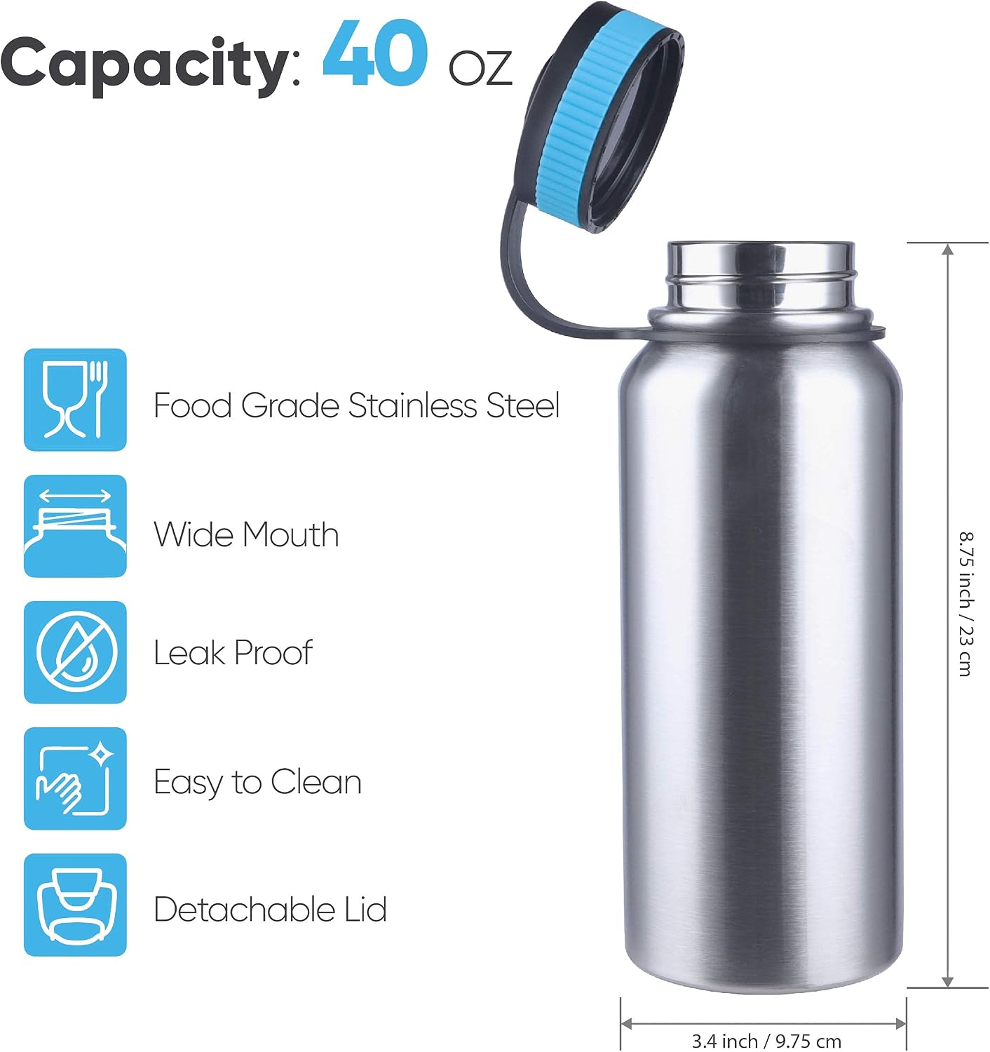 Botella agua acero inox con taza camping tapa evacuación