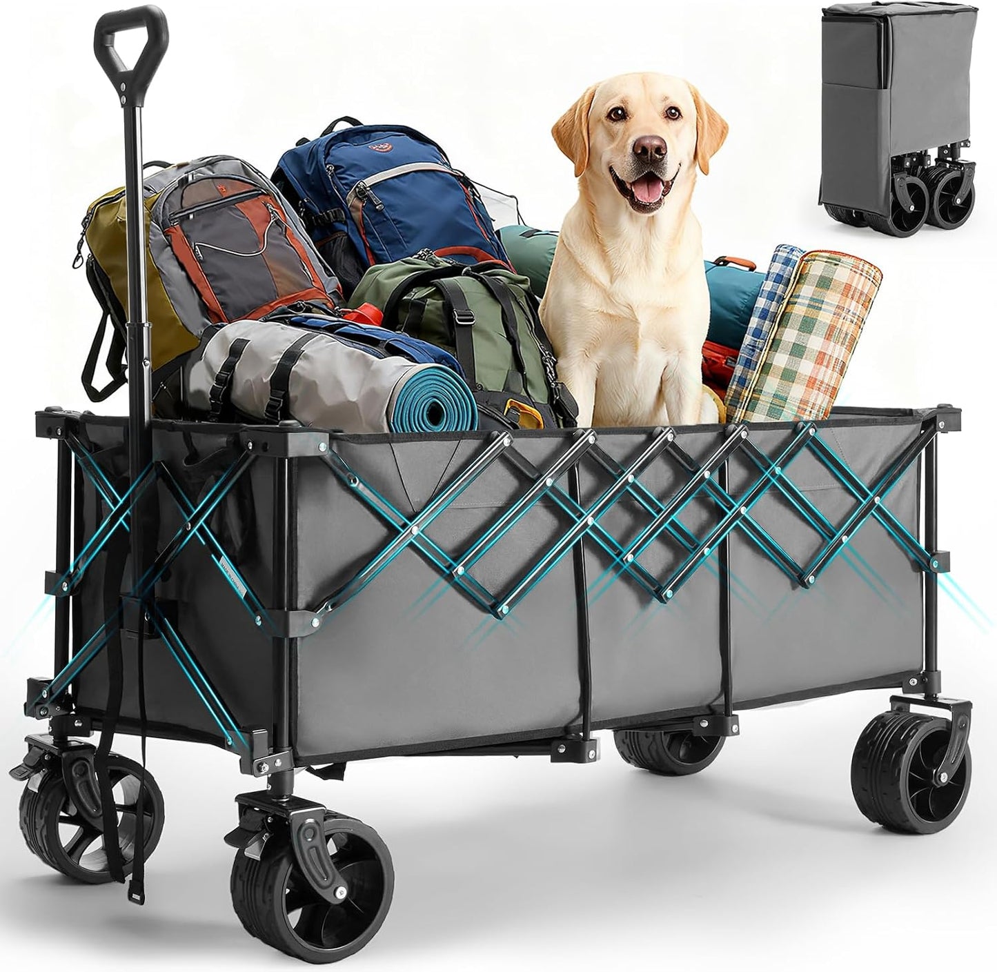 Carrito plegable extra largo 48pulg gris para campamento y compras