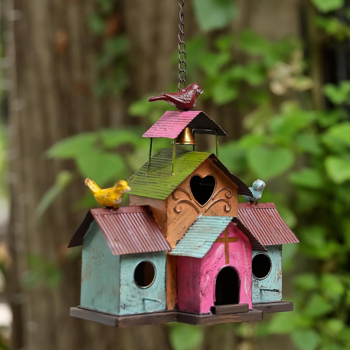 Casas pájaros al aire libre 4 agujeros campana coloridas