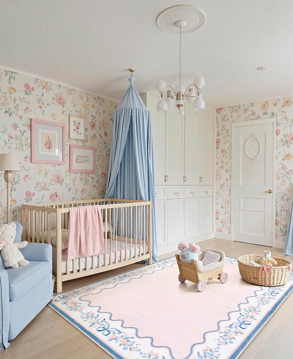Alfombra bohemia festoneada dormitorio niña 5x7ft lavable