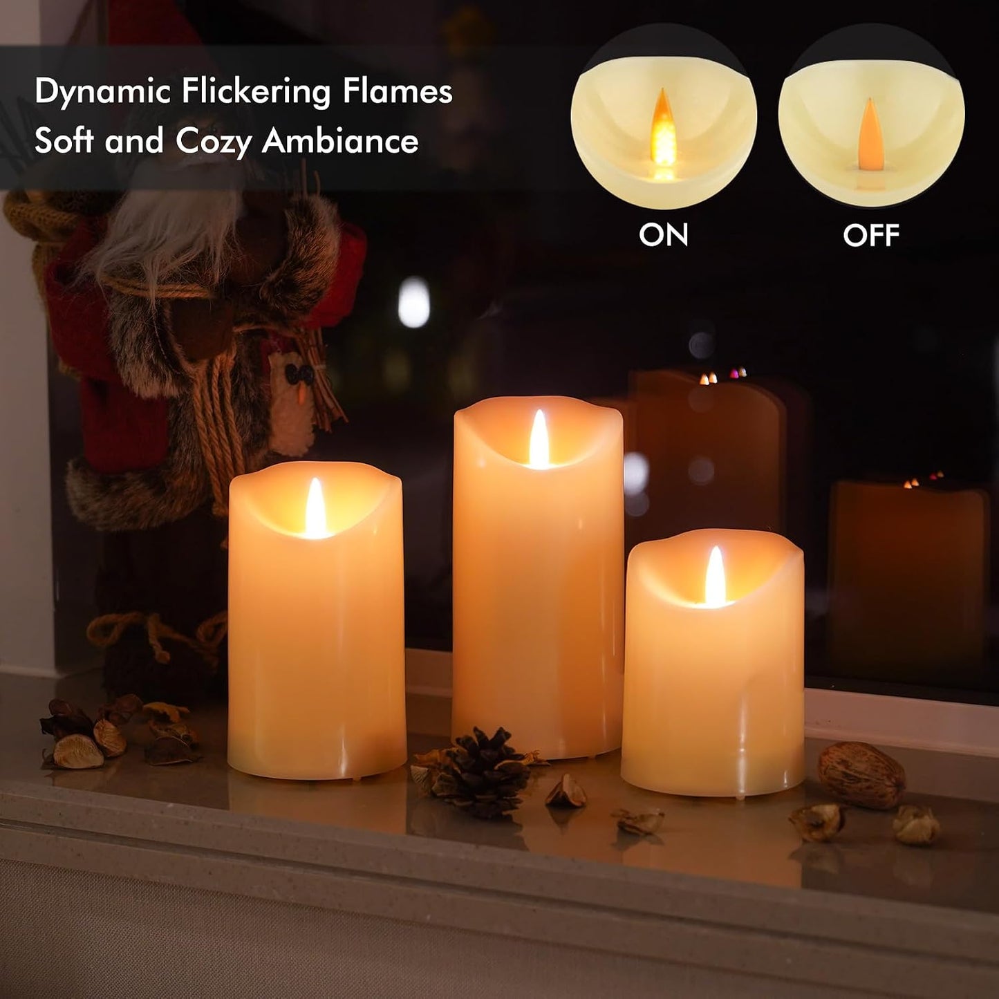 3 Velas LED Sin Llama Marfil Parpadeantes con Control Remoto
