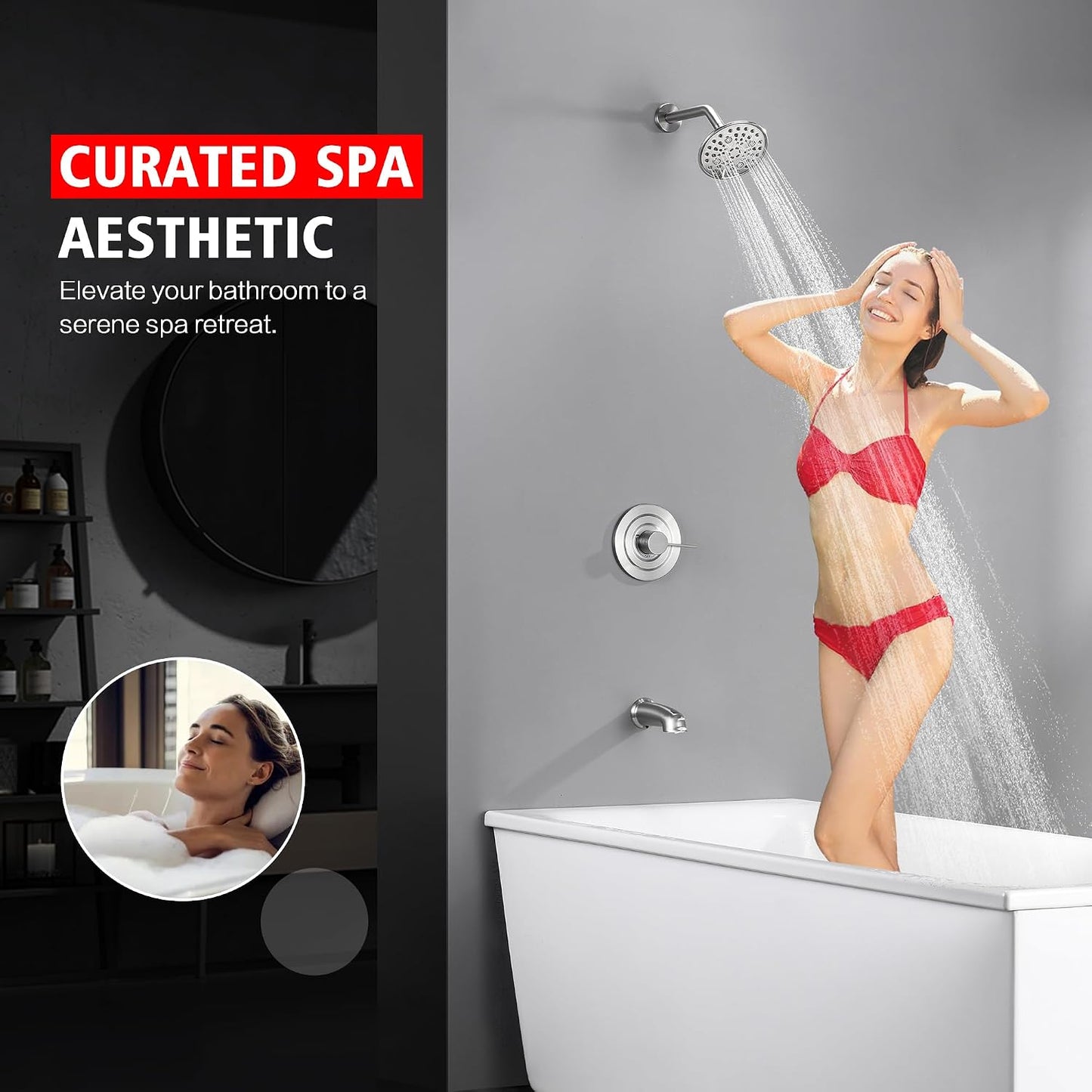 Set grifo bañera y ducha níquel cepillado 6 pulverizadores