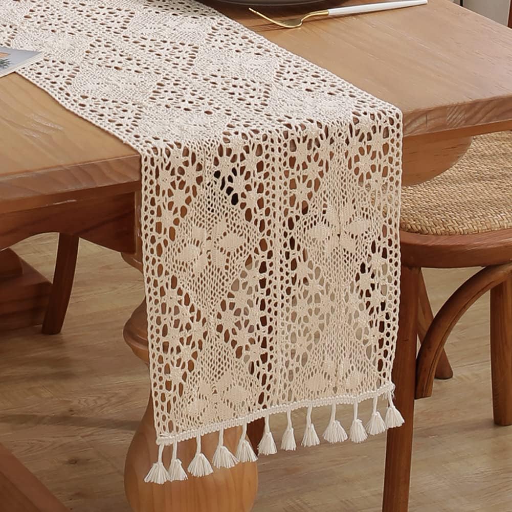 Mesa encaje tejido ganchillo 12x86pulg decoración rústica
