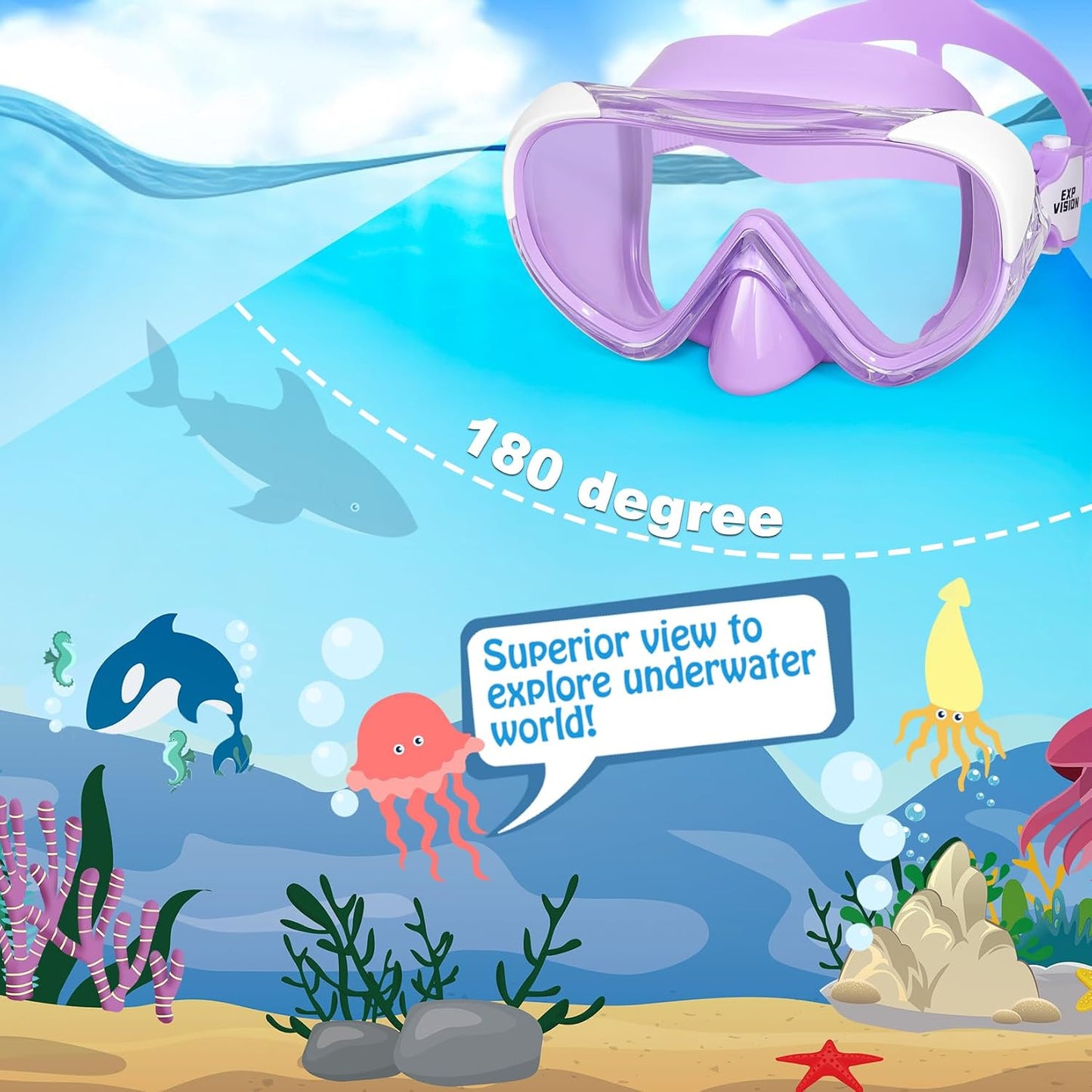 Máscara buceo niños 180° antivaho con cubierta nariz