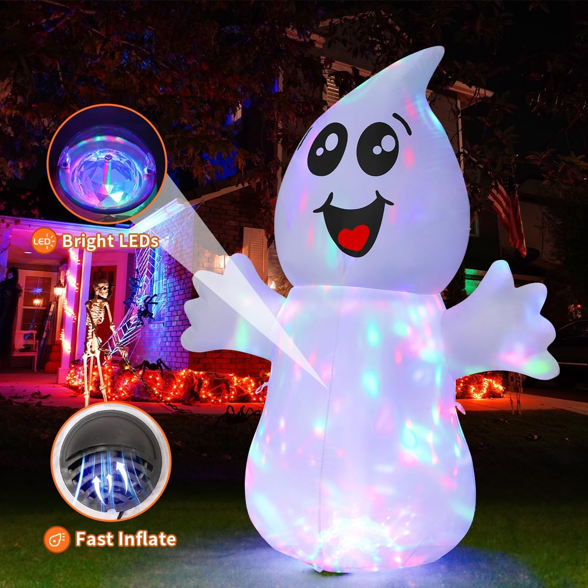 Fantasma inflable Halloween 5ft con luz LED para patio