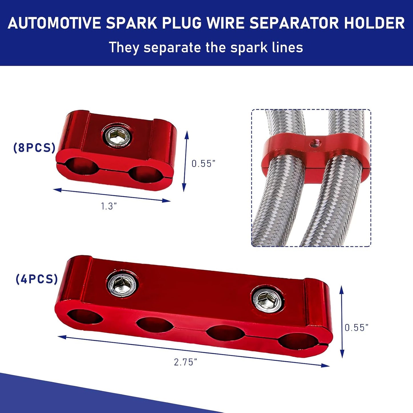 Set 4 separadores cables bujía aluminio con llave