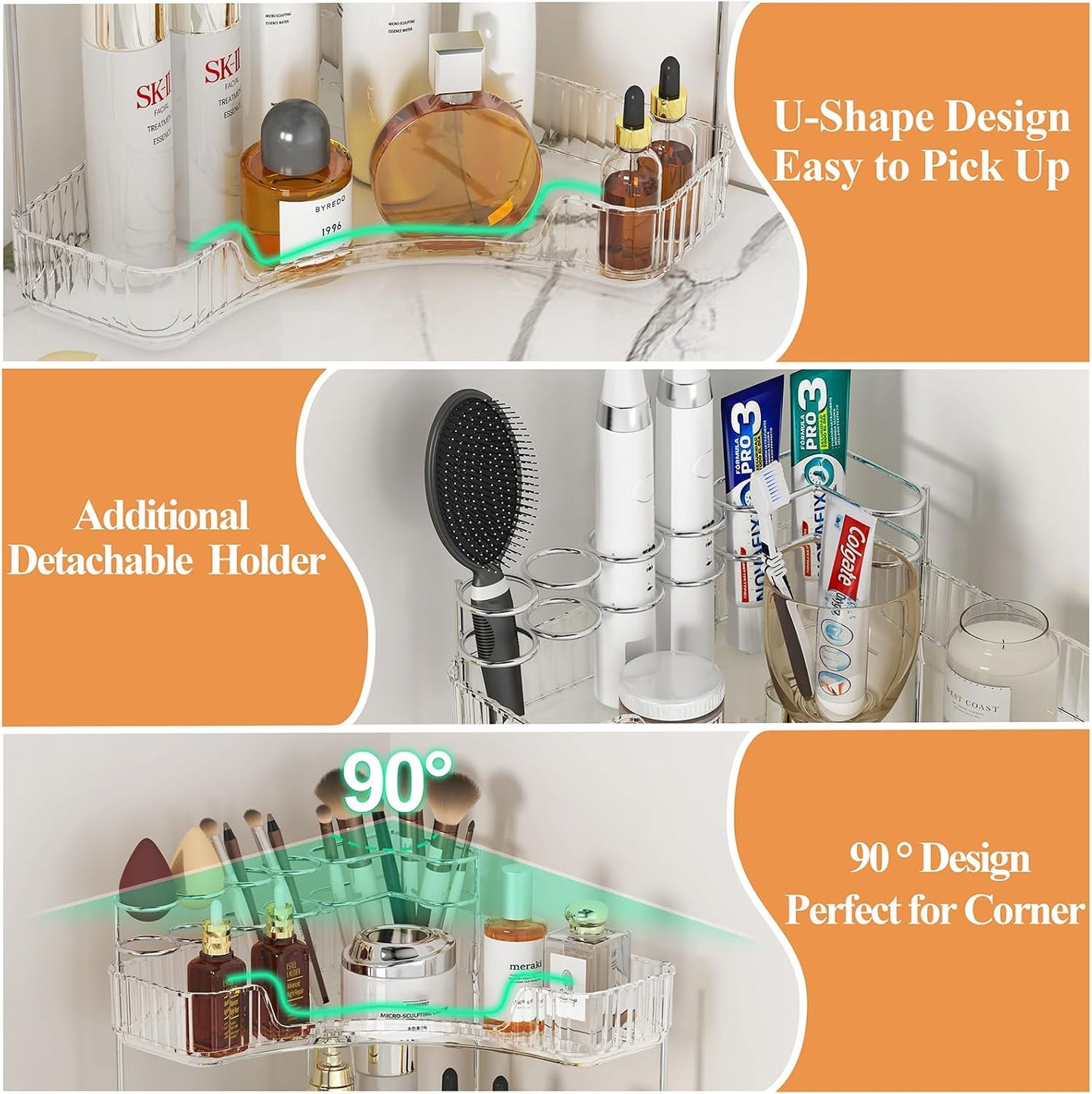 Organiz. esquinero 3 niveles baño cocina