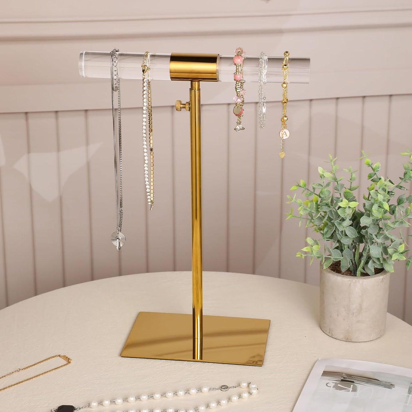 Soporte joyas acrílico acero inox ajustable hogar tienda