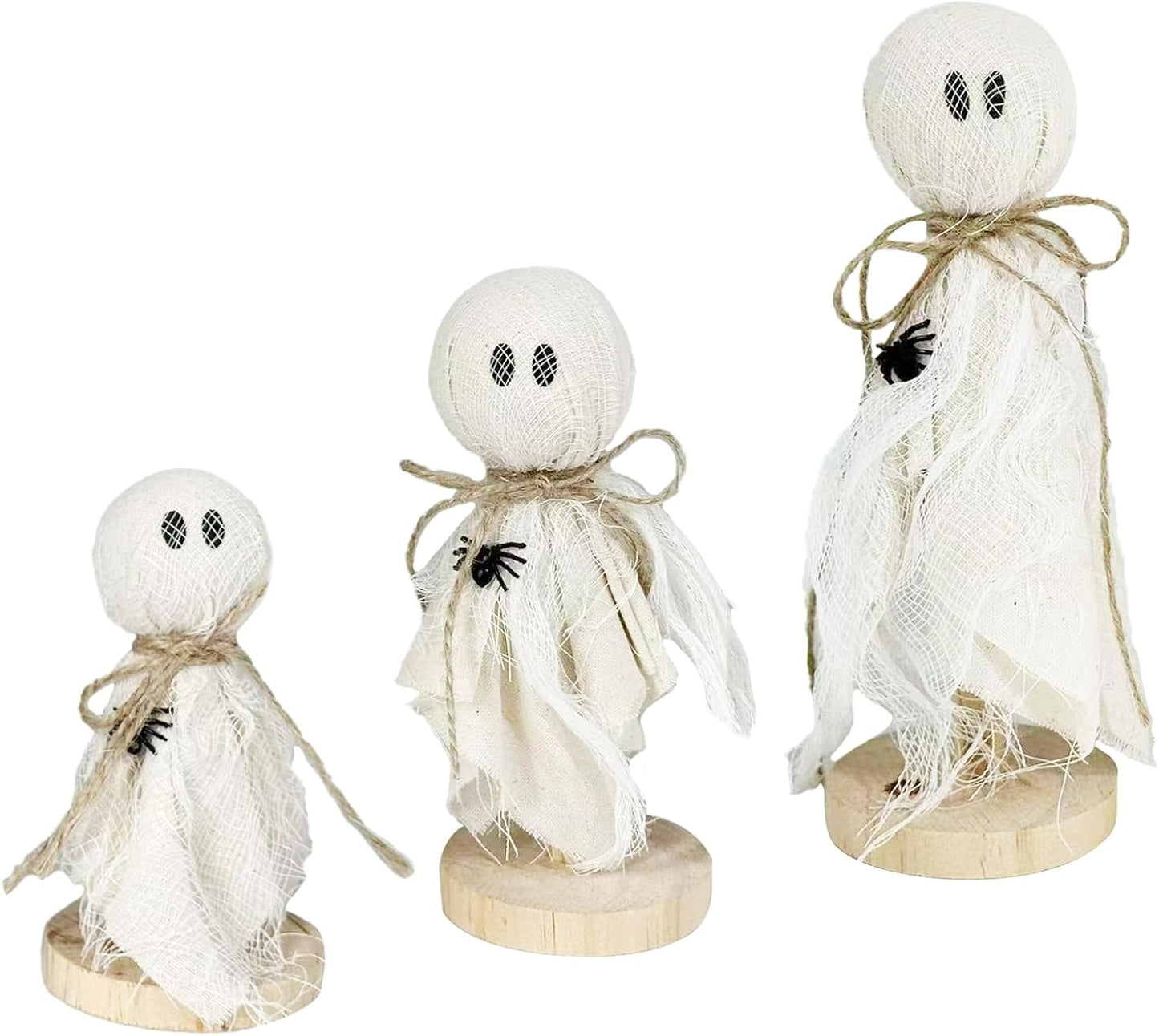3 Adornos Fantasma Halloween Araña Madera