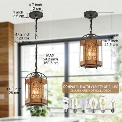 Lámpara colgante de madera rústica pantalla ratán cocina isla