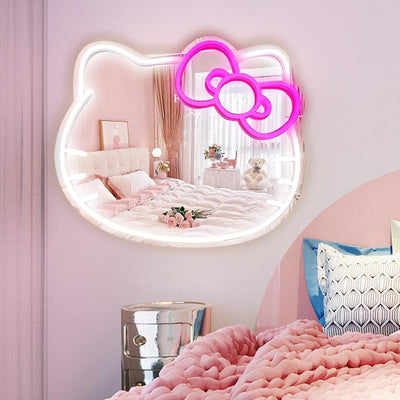 Espejo Hello Kitty con luz neón decoración pared 14.6x12.2pulg