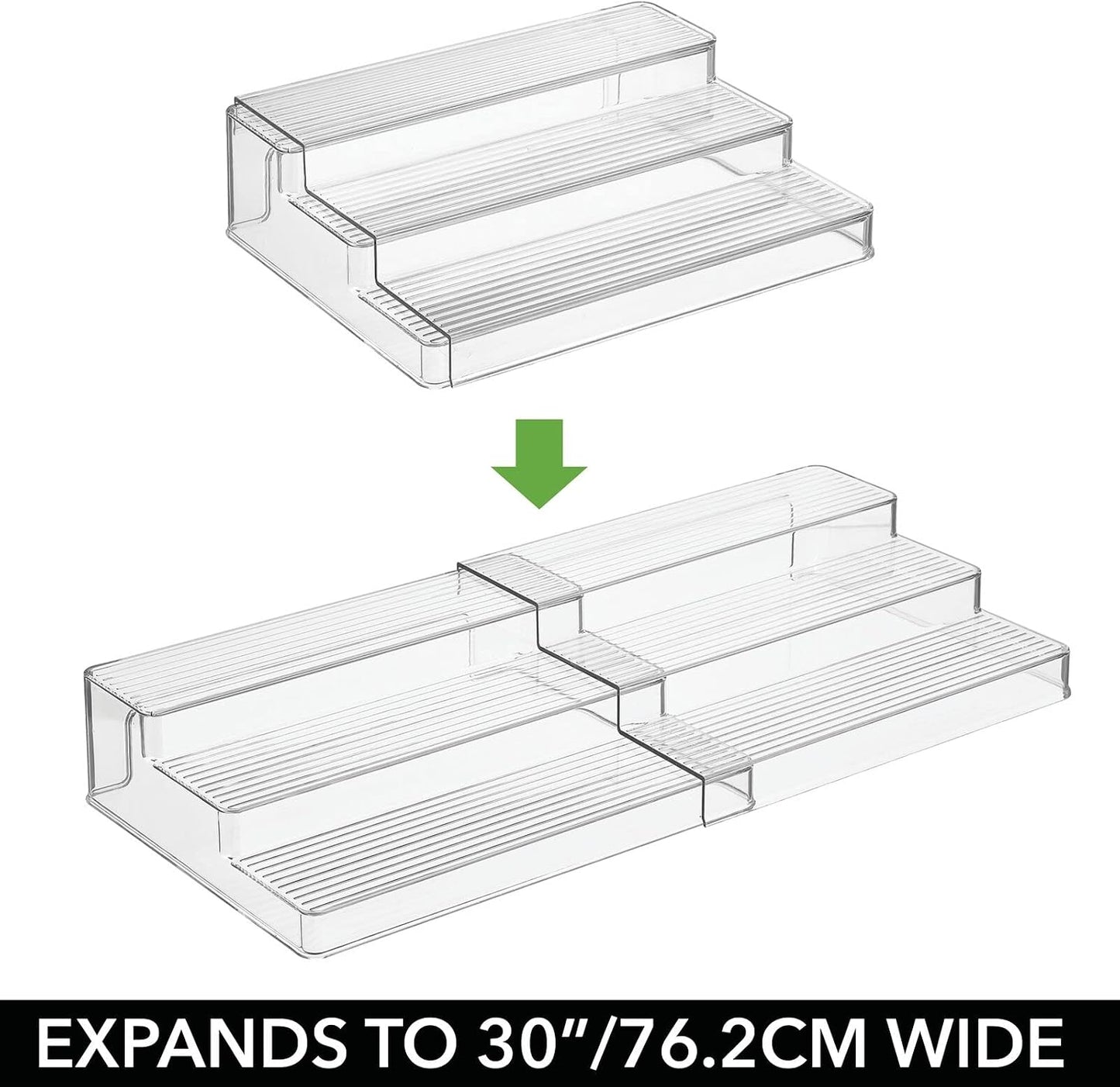 Organiz. estante plástico 3 niveles expandible transparente